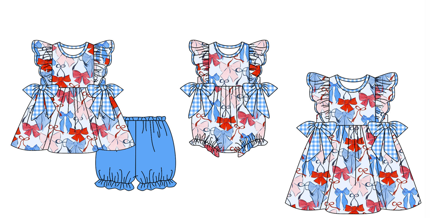 Baby Girl Glasses Bows July 4th Sibling Romper Dress Clothes Set ( Moq 5 Each Design ) 11.27