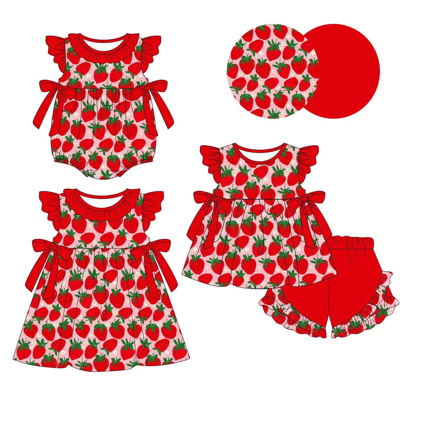 Baby Girl Strawberry Floral Sibling Romper Dress Set ( Moq 5 Each Style ) 1.13