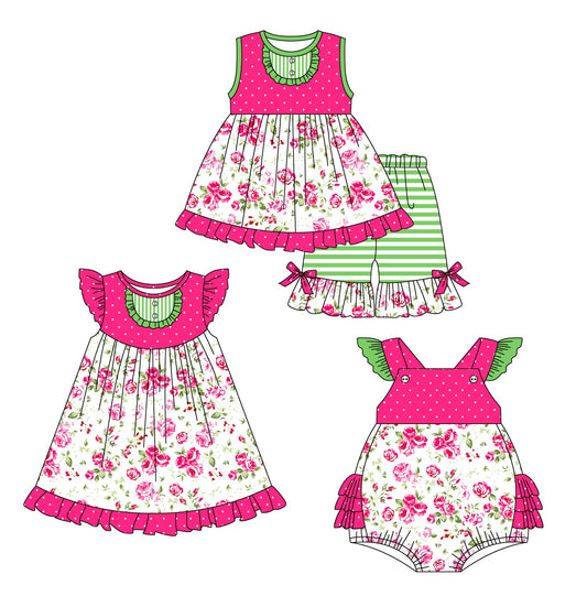 Baby Girl Sleeveless Floral Sibling Dress Romper Set ( Moq 5 Each Style ) 12.28
