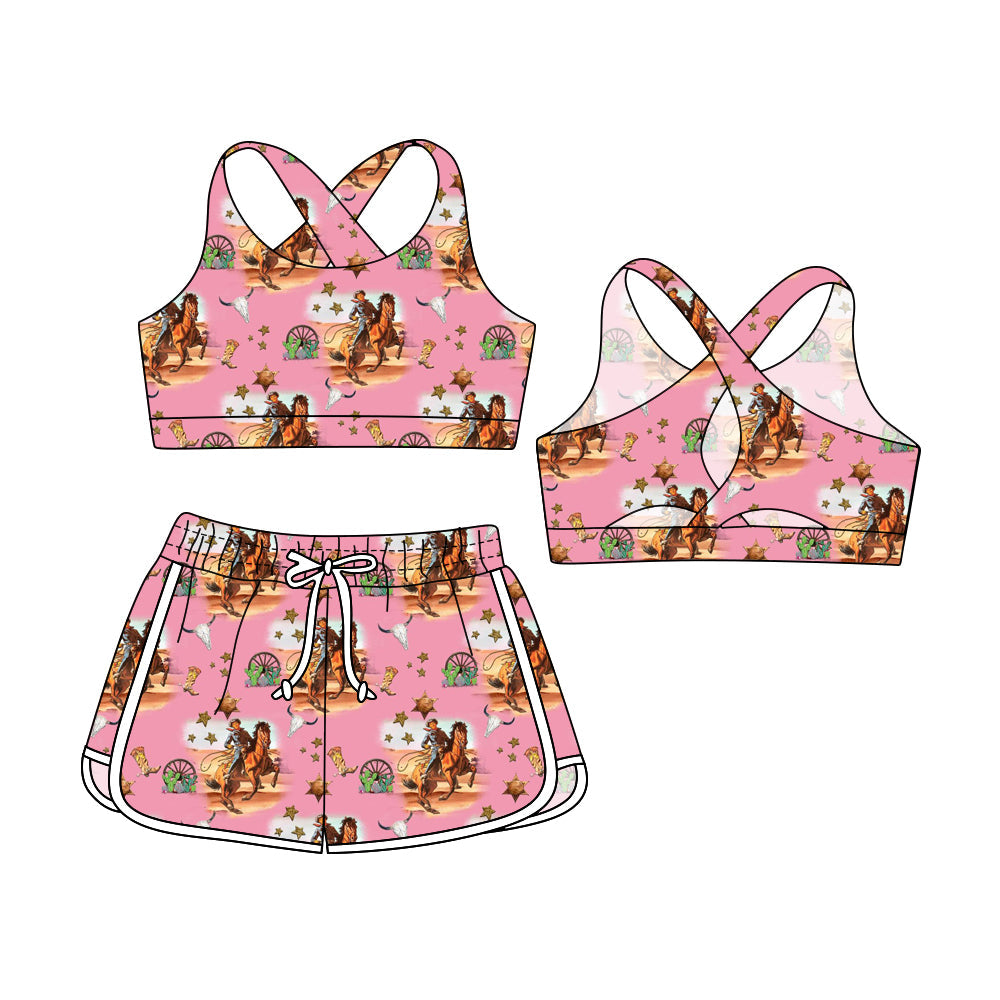 ( Moq 5 Each Style ) Baby Girl Sleeveless Western Tops Shorts Sibling Swimsuit Set 3.29
