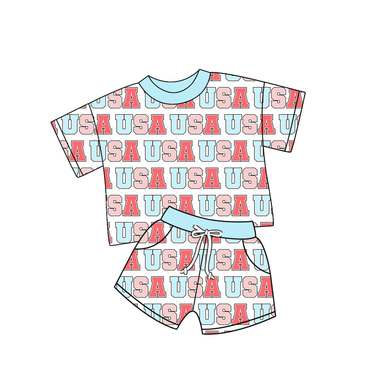 Baby Girl Short Sleeves July 4th USA Shirt Shorts Set ( Moq 5 ) 12.31