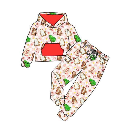 Baby Kids Toddler Long Sleeves Gingerbread Cake Tree Hoodie Shirt Pants Christmas Set