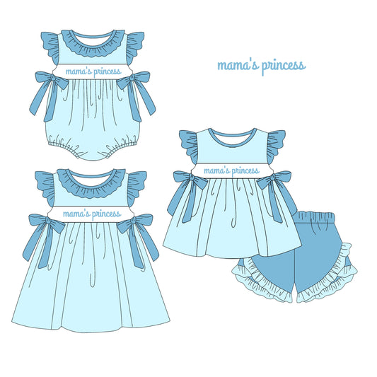 Baby Girl Mama's Princess Blue Sibling Romper Dress Set ( Moq 5 Each Style ) 1.14