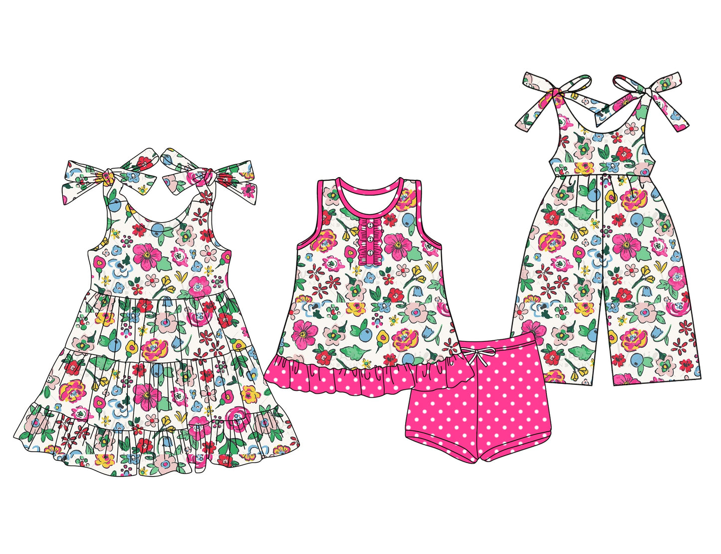 Baby Girl Sleeveless Flower Sibling Jumpsuit Dress Set ( Moq 5 Each Style ) 3.31