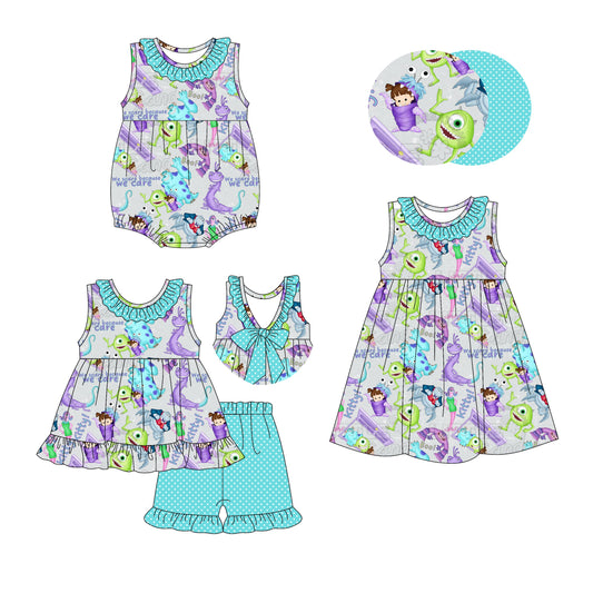 Baby Girl Monsters Bow Ruffle Sibling Romper Dress Set ( Moq 5 Each Style ) 2.26