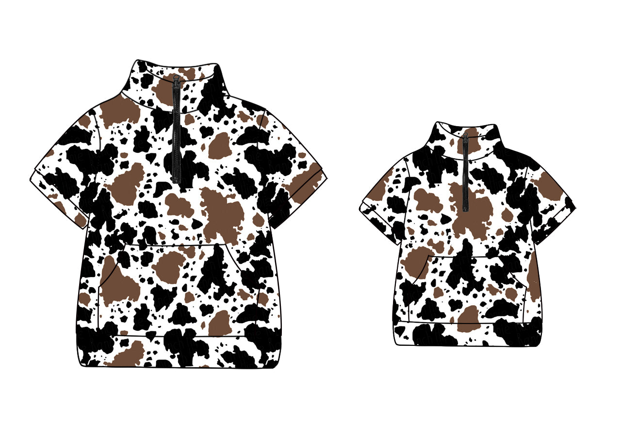 Baby Kids Toddler Adult Western Cow Print Pocket Sibling Family Shirt ( Moq 5 Each Style )