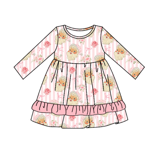 Baby Girl Christmas Santa Flower Bows Pink Stripes Dress