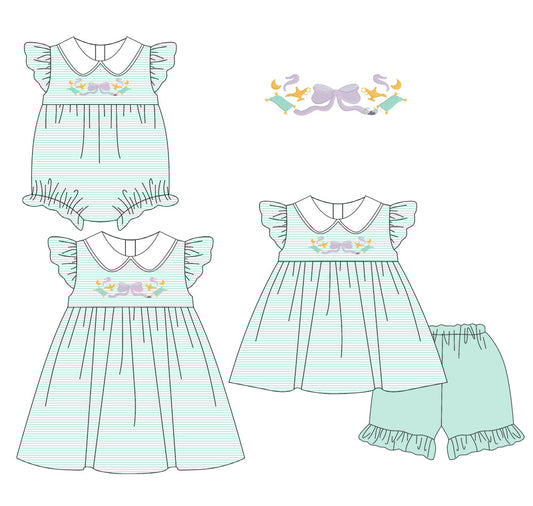 Baby Girl Bows Princess Stripes Sibling Romper Dress Set ( Moq 5 Each Style ) 1.16