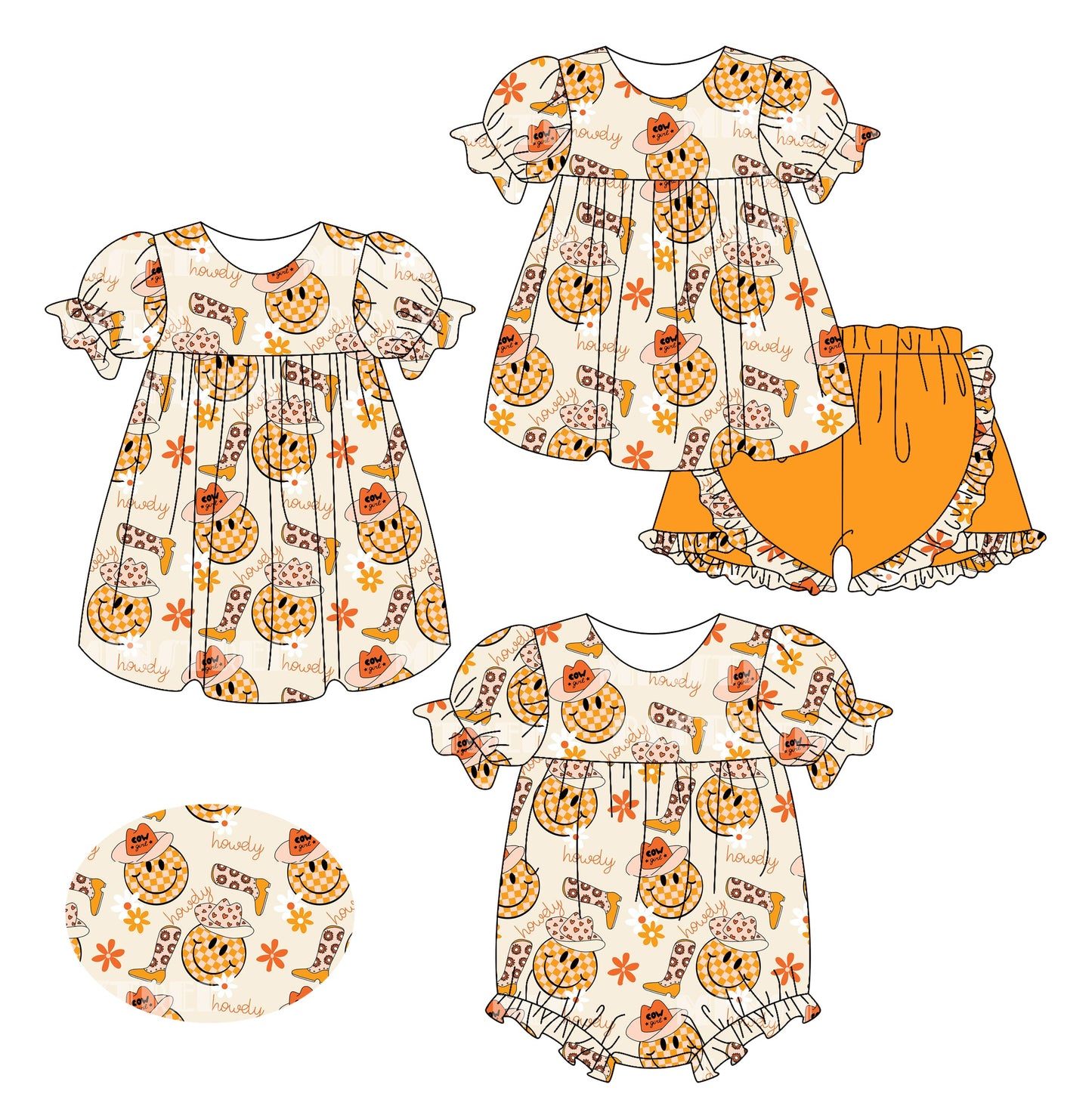 Baby Girl Smile Boots Flower Sibling Romper Dress Set ( Moq 5 Each Style ) 2.15