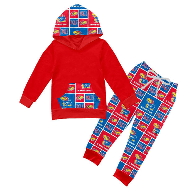 Baby Boy Red Long Sleeves Hoodie Shirt Pants Team Outfit Moq 5