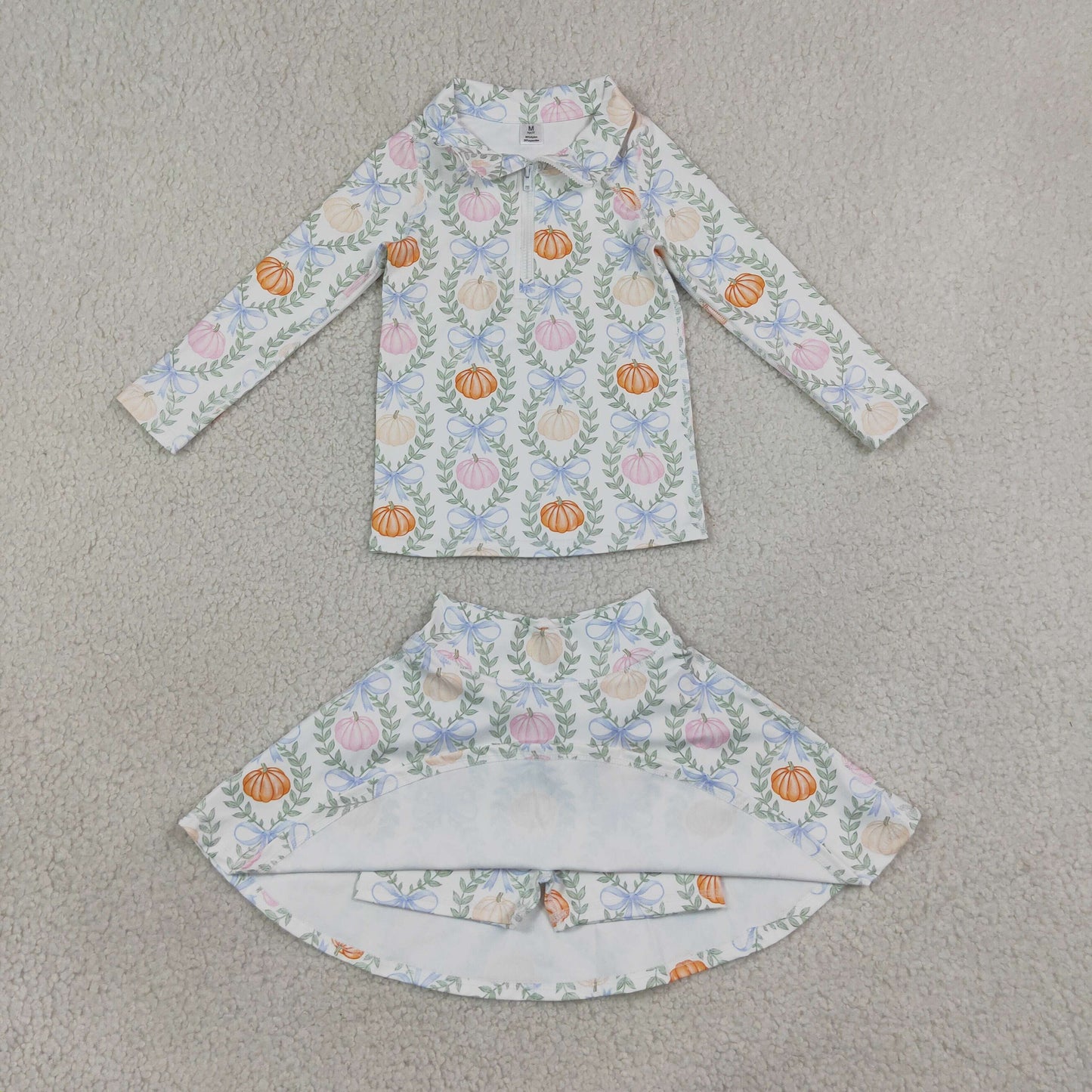 Baby Girls Kids Pumpkins Bows Zipper Shirt Skirt Shorts Yoga Active Set Fall Clothes RTS