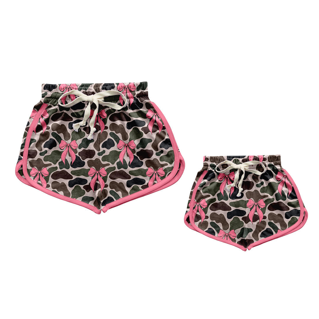 Baby Girl Toddler Adult Women Bows Camo  Sibling Family Shorts Moq 5 Each Style