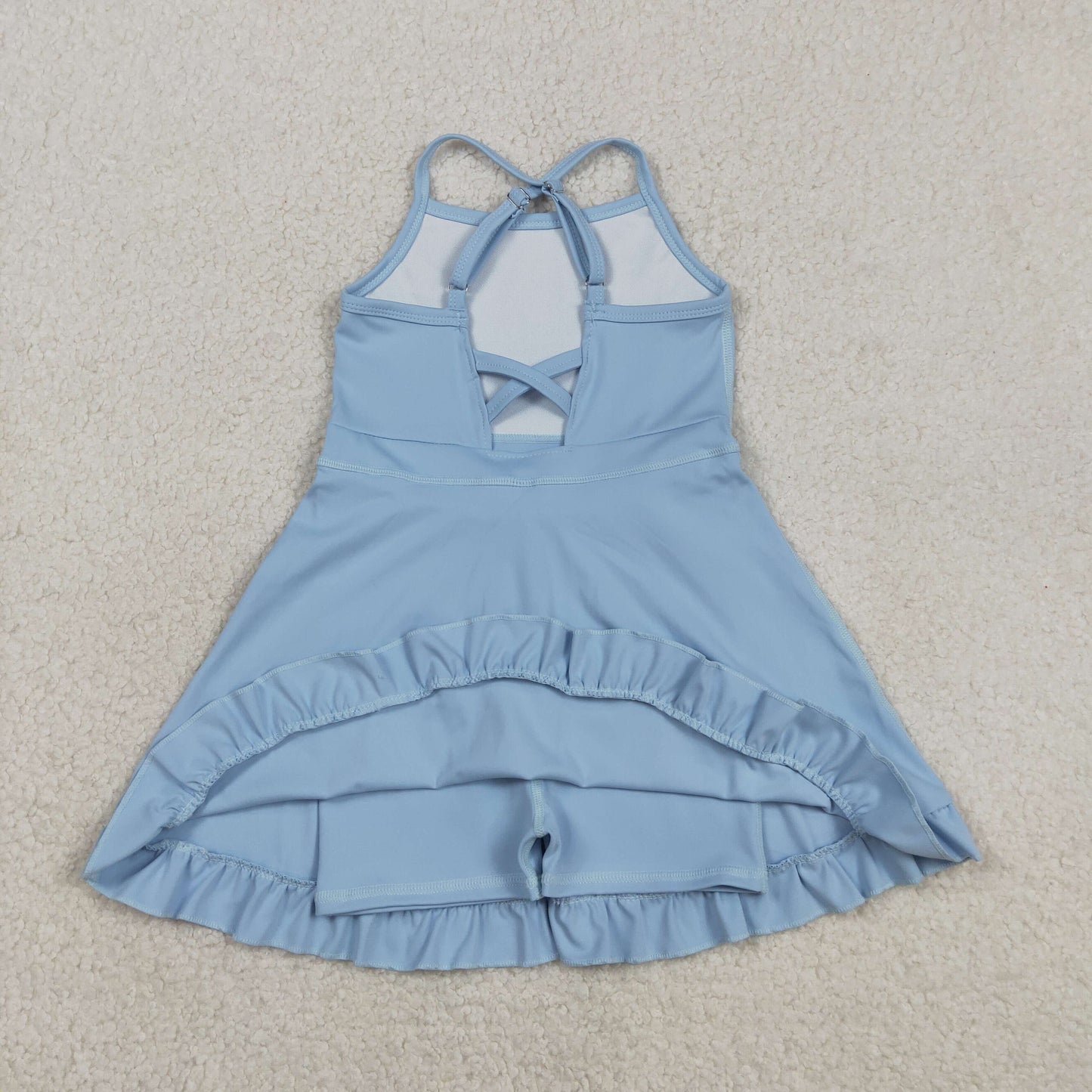 Baby Girls Kids Straps Yoga Active Blue Ruffle Knee Length Dress RTS