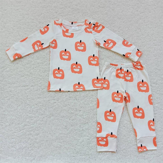 BLP0244 Baby Boy Halloween Pumpkin Long Sleeves Shirt Pants Outfit Pajamas