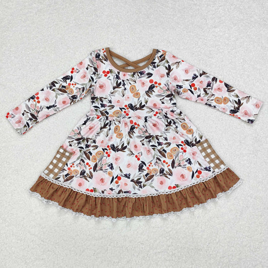 Baby Girl Long Sleeves Flower Pocket Fall Knee Length Dress