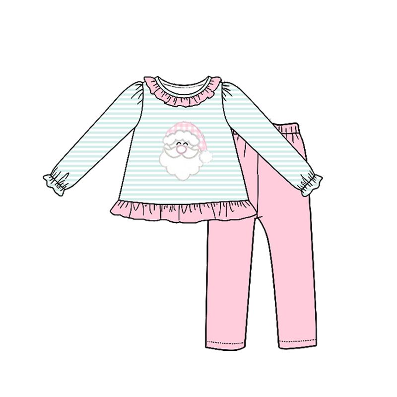 ( Moq 5 ) Preorder Baby Girls Kids Long Sleeves Christmas Santa Tunic Pink Pants Set Clothes