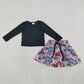 Baby Girls Kids Black Long Sleeves Shirt Movie Characters Flower Pockets Skort Set RTS