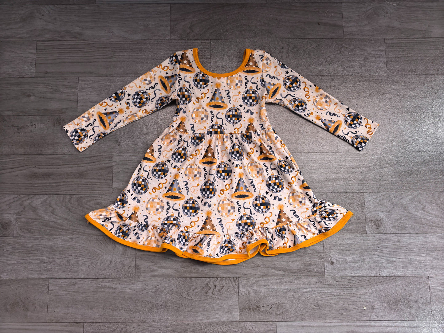 ( No moq ) Preorder Baby Girls Kids Long Sleeves Happy New Year Knee Length Dress Clothes