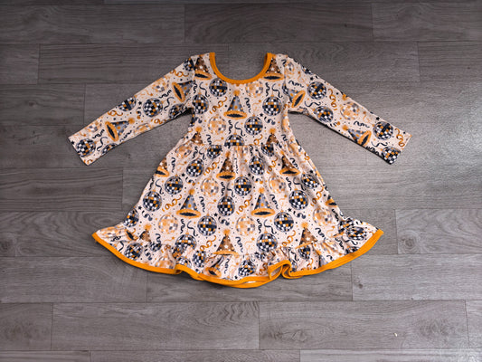 ( No moq ) Preorder Baby Girls Kids Long Sleeves Happy New Year Knee Length Dress Clothes