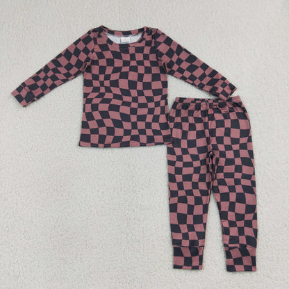 Sibling Baby Boys Kids Long Sleeves Checked Zipper Footie Romper Pajamas Set Clothes RTS