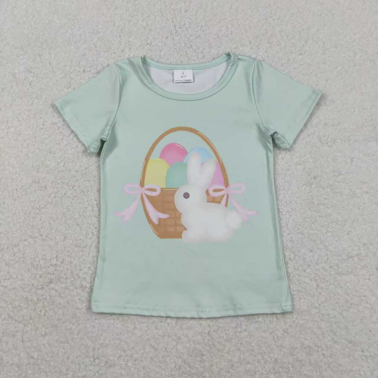 Sibling Baby Kids Short Sleeves Rabbits Eggs Cross Flower Easter Shirts Tops RTS