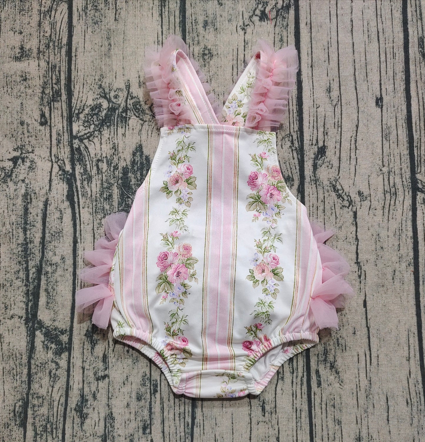 Baby Girl Infant Flower Ruffle Pink Tulle Bubble Romper RTS