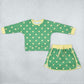 Baby Girls Kids Long Sleeves Dots Shirt Skirt Shorts Green Set Clothes RTS