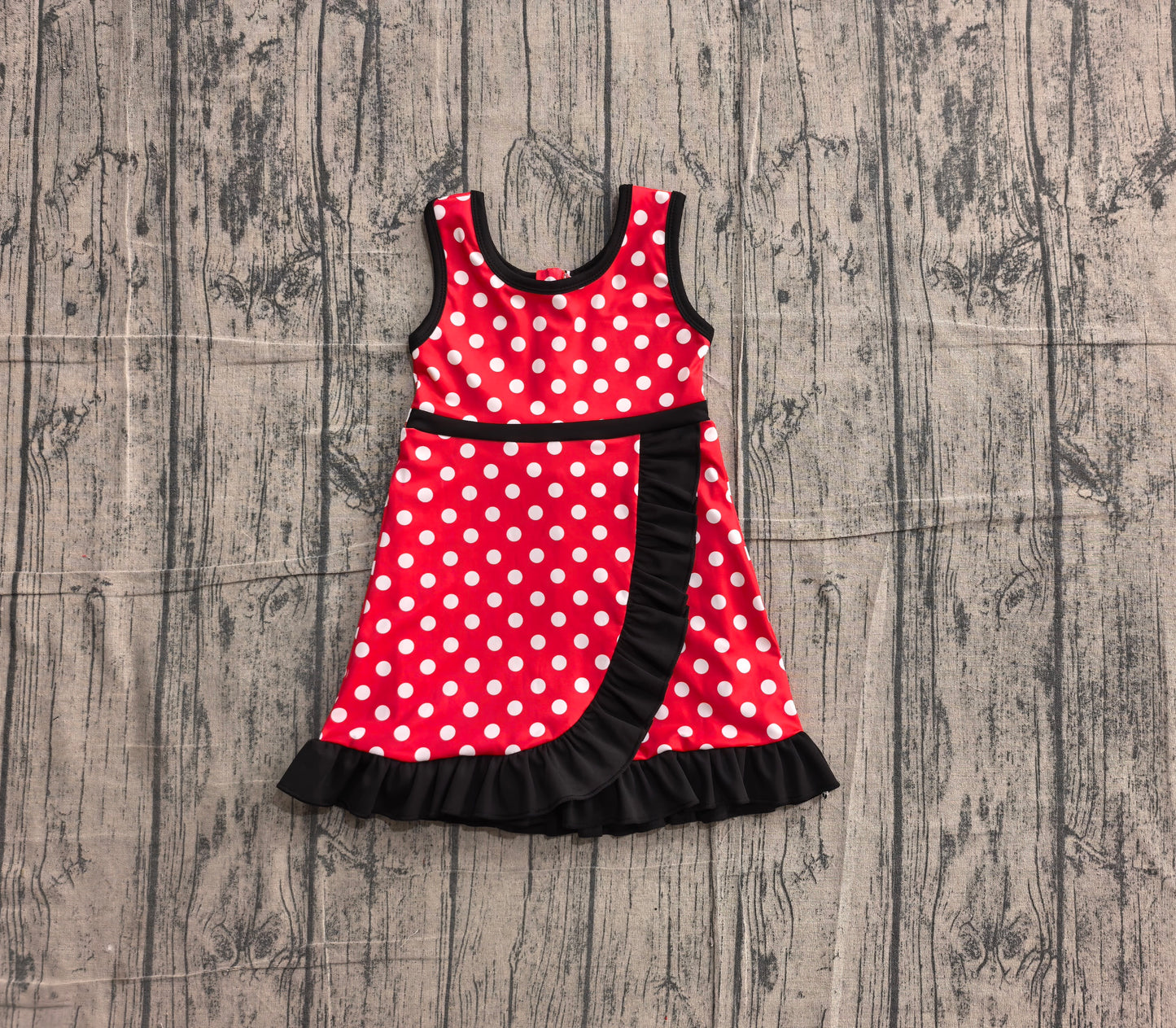 ( No moq ) Preorder Baby Girls Kids Sleeveless Shorts Dots Red Dress Yoga Active Scallop Clothes