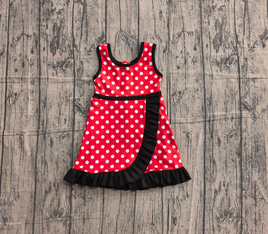 ( No moq ) Preorder Baby Girls Kids Sleeveless Shorts Dots Red Dress Yoga Active Scallop Clothes