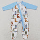 LR0853 Baby Boy Western Long Sleeves Boots Footie Zipper Romper