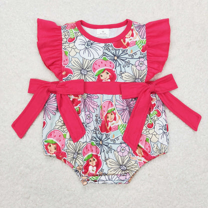 SR0726 Baby Girl Short Sleeves Strawberry Floral Romper