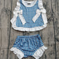 Baby Girl Kids Plaid Bows Tops Bummie Shorts Set Blue Clothes RTS