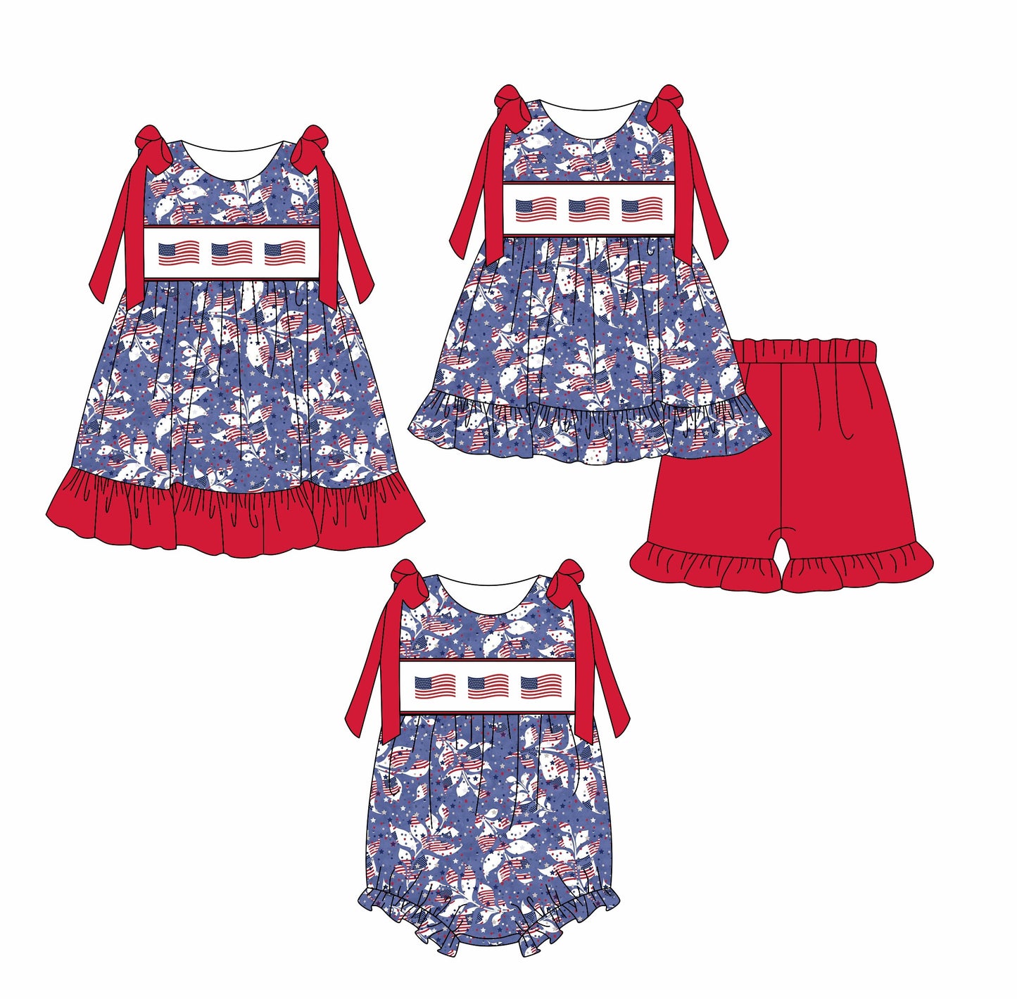 Baby Girl July 4th Flags Sibling Romper Dress Set ( Moq 5 Each Style ) 2.21
