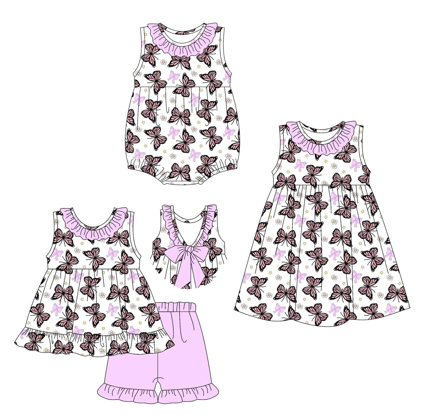 Baby Girl Butterfly Purple Ruffle Sibling Romper Dress Set ( Moq 5 Each Style ) 3.1