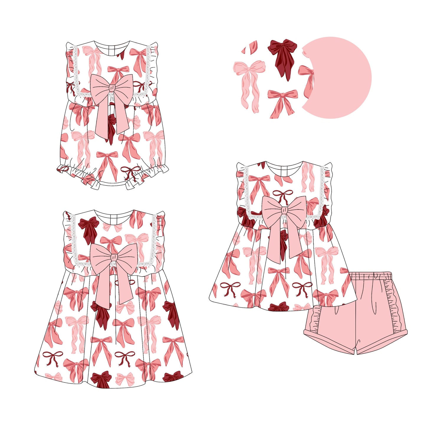 Baby Girl Ruffle Pink Bows Sibling Romper Dress Set ( Moq 5 Each Style ) 3.14