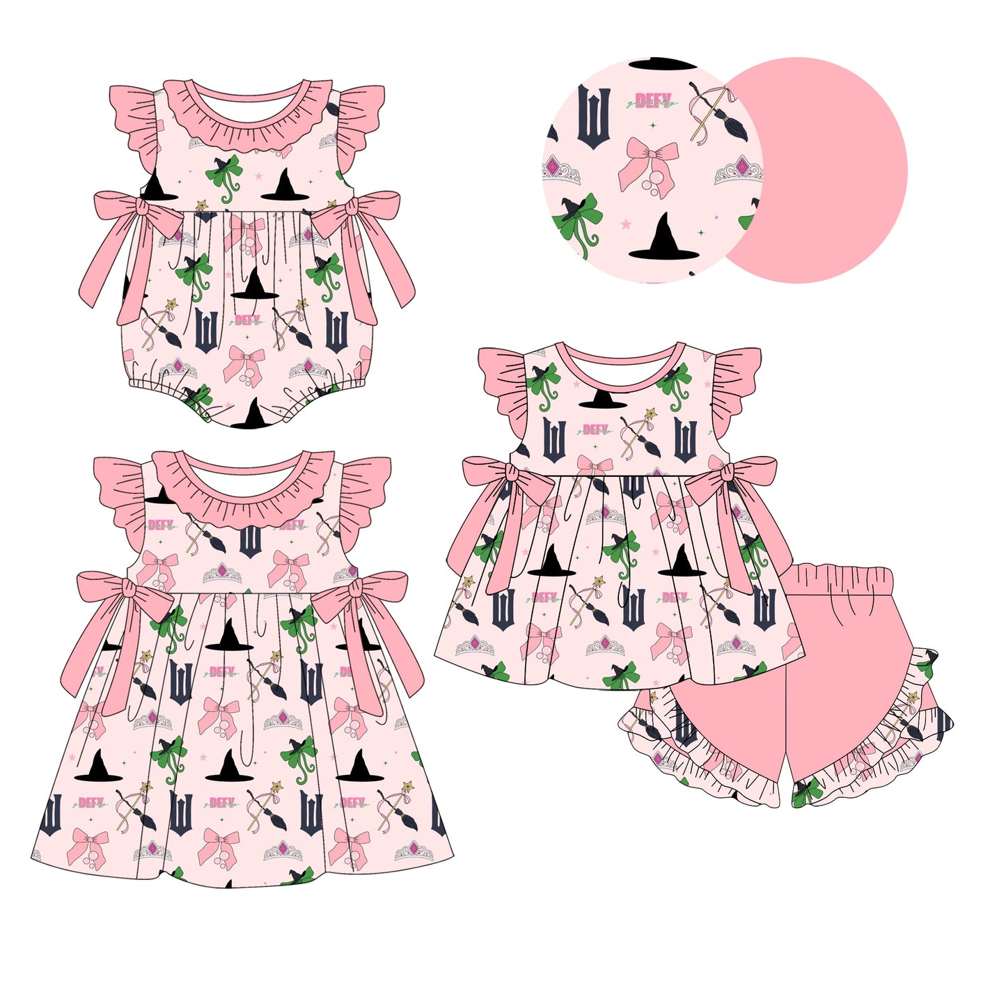 Baby Girl Witches Bows Sibling Romper Dress Set ( Moq 5 Each Style ) 1.10