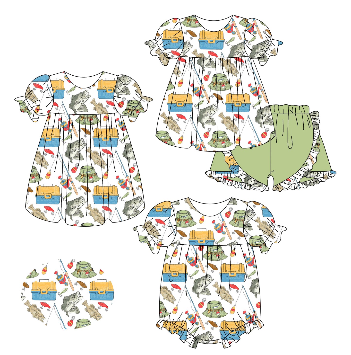 Baby Girl Short Sleeves Fishing Sibling Romper Dress Set ( Moq 5 Each Style ) 2.15