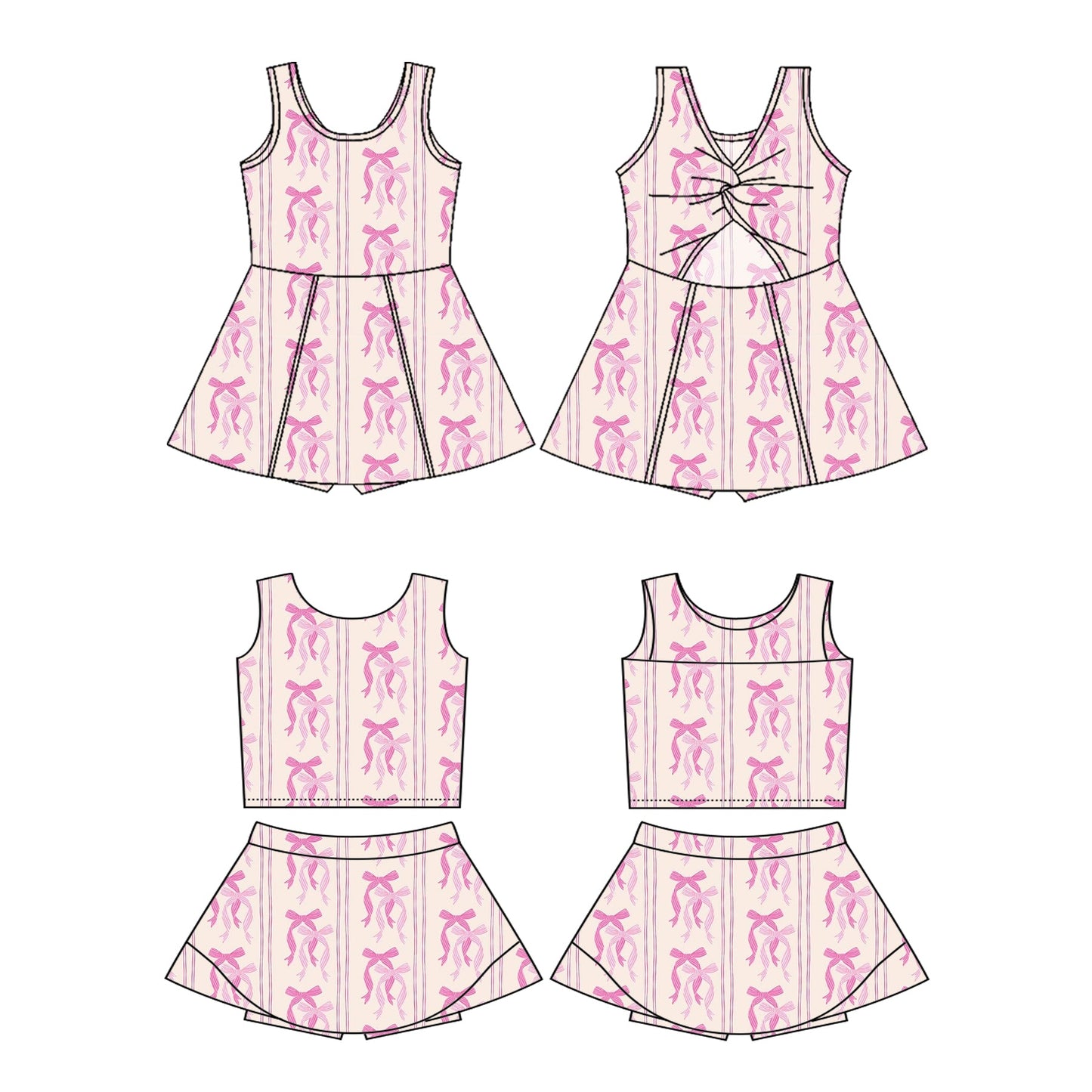 Baby Girl Sleeveless Pink Bows Sibling Skort Dress Set ( Moq 5 Each Style ) 3.7