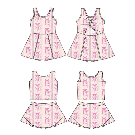 Baby Girl Sleeveless Pink Bows Sibling Skort Dress Set ( Moq 5 Each Style ) 3.7