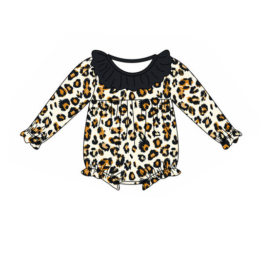 Baby Girl Infant Long Sleeves Leopard Ruffle Bubble Romper