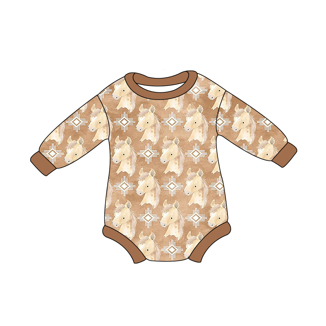 Baby Boy Infant Western Horse Long Sleeves Bubble Romper