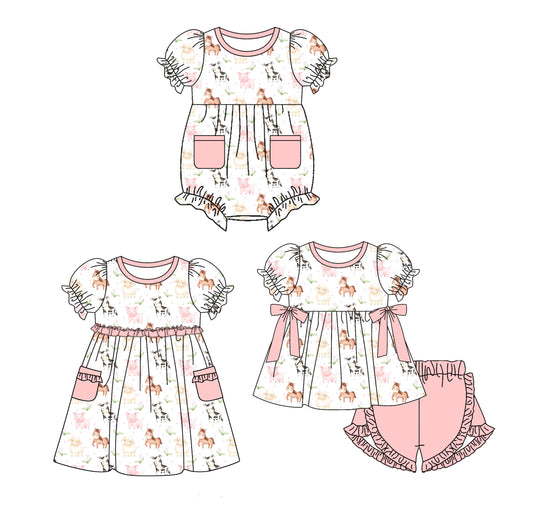 ( Moq 5 Each Style ) Baby Girl Short Sleeves Farm Animals Sibling Romper Dress Set 3.24