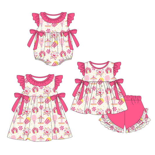 ( Moq 5 Each Style ) Baby Girl Short Sleeves Bows Sibling Ruffle Set 3.22