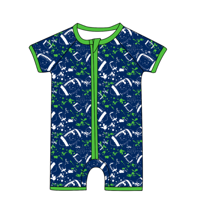 ( Moq 5 Each Style ) Baby Boys Girls Kids Football Sibling Shorts Romper Green Bows Dresses Set Team Clothes