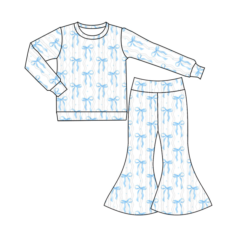 Baby Girl Long Sleeves Blue Bows Shirt Bell Pants Set