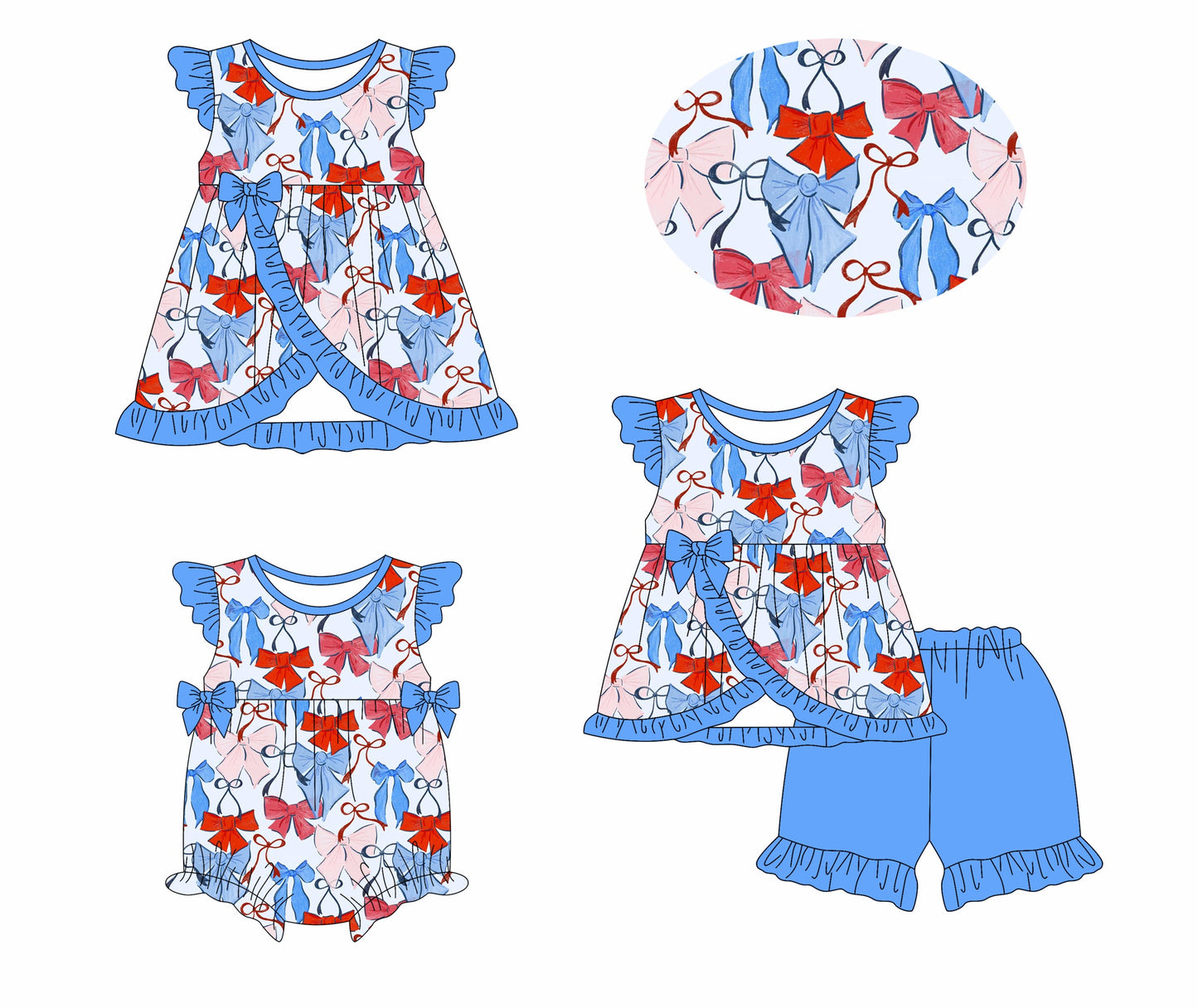 Baby Girl July 4th Bows Sibling Romper Dress Set ( Moq 5 Each Style ) 1.13
