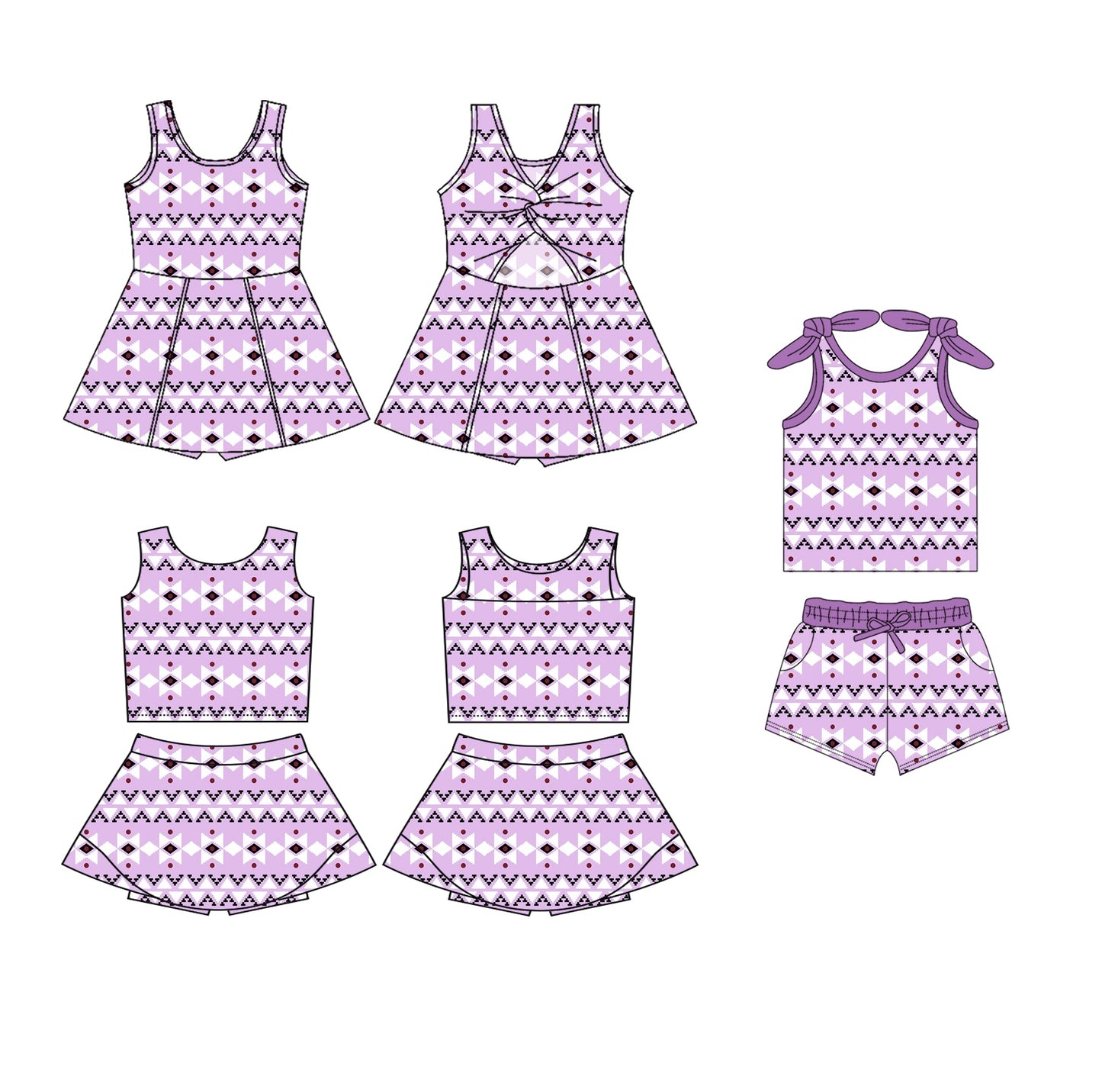 ( Moq 5 Each Style ) Baby Girl Sleeveless Purple Sibling Skort Dress Set 3.25