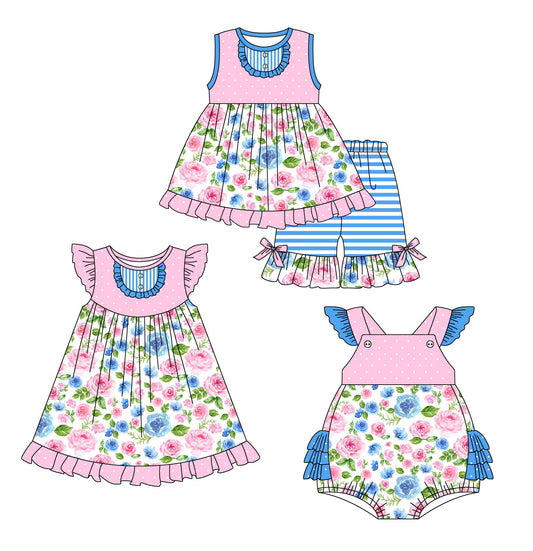 Baby Girl Sleeveless Flower Pink Sibling Dress Romper Set ( Moq 5 Each Style ) 12.28