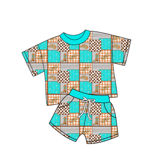 Baby Girl Short Sleeves Western Bows Shirt Pockets Shorts Set ( Moq 5 ) 12.31