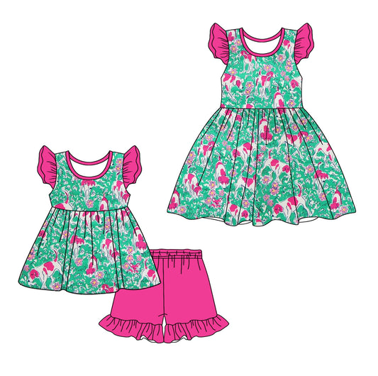 Baby Girl Short Sleeves Dogs Flower Sibling Dress Set ( Moq 5 Each Design ) 12.14